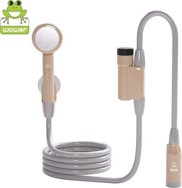 WOWER Tragbare Elektrische Dusche IPX8 Wasserdicht mit 2M Schlauch und 2200mAh Akku, Beige - Bild 1