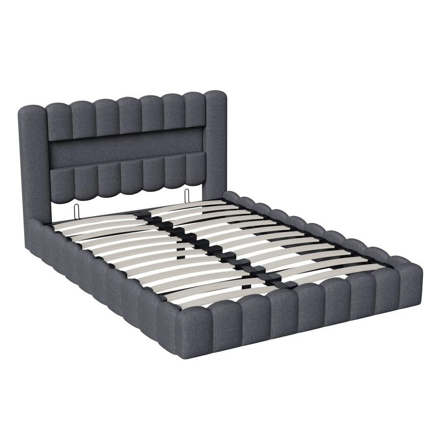 PXloue Polsterbett mit Stauraum und USB-Anschluss aus Leinen in Grau, B/T/H: 140 x 200 x 220 cm - Bild 2