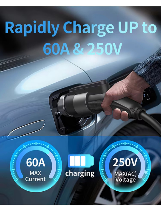 QIAO Elektrofahrzeug-Ladeadapter für Tesla auf Typ1 J1772 EV-Autoladegerät-Stecker Konvertierungsadapter in Schwarz mit max. 80A und 250V - Bild 6