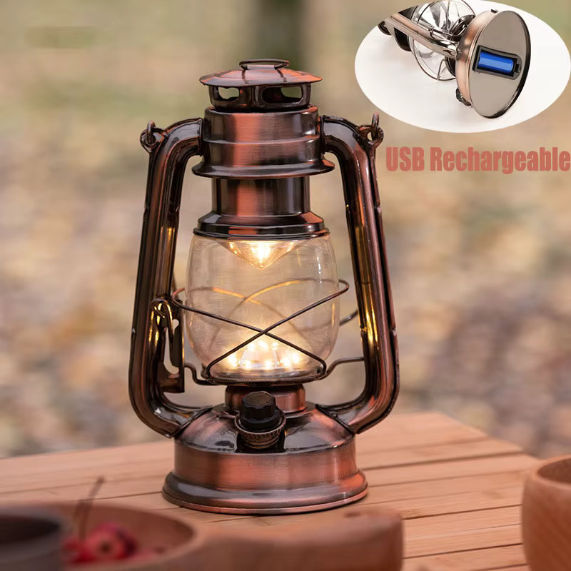 SKYSHADOW Vintage Camping Laterne aus Metall in Bronze mit dimmbarer LED und USB-Wiederaufladung - Bild 2