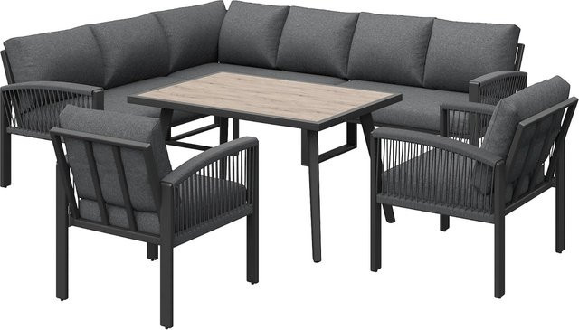 okwish Garten-Lounge-Set für 8 Personen in Grau mit verzinktem Metallgestell und Rattan-Optik - Bild 1