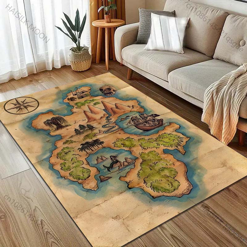 UQIDEHOME Vintage Piraten Schatzkarte Teppich in Beige, B/B/H: 70 x 100 cm - Bild 2