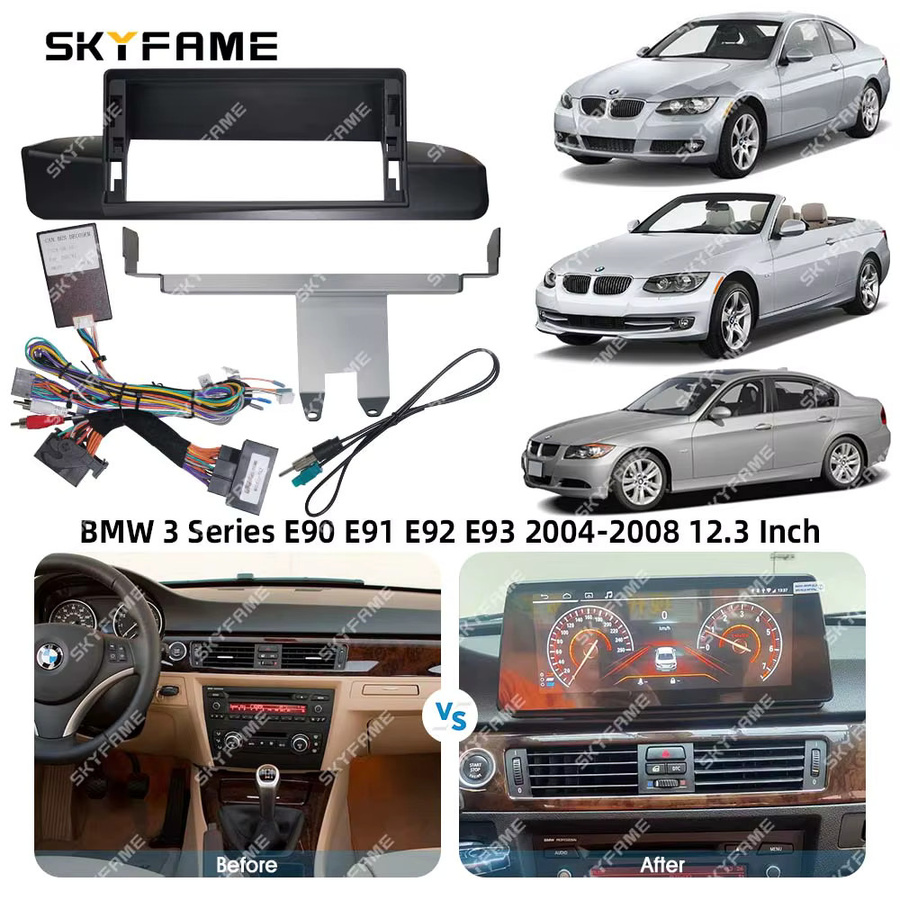 SKYFAME Rahmen-Fascia-Adapter mit Canbus Box für Android Radio, 9/12,3 Zoll, Schwarz, Einbausatz für BMW 3er Serie E90 E91 E92 E93 M3 - Bild 4