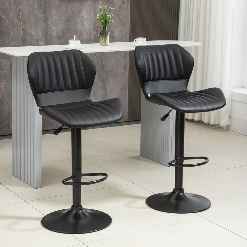 HOMCOM Barhocker 2er-Set aus Kunstleder in Schwarz, höhenverstellbar 90-110 cm, 360 Grad drehbar - Bild 2