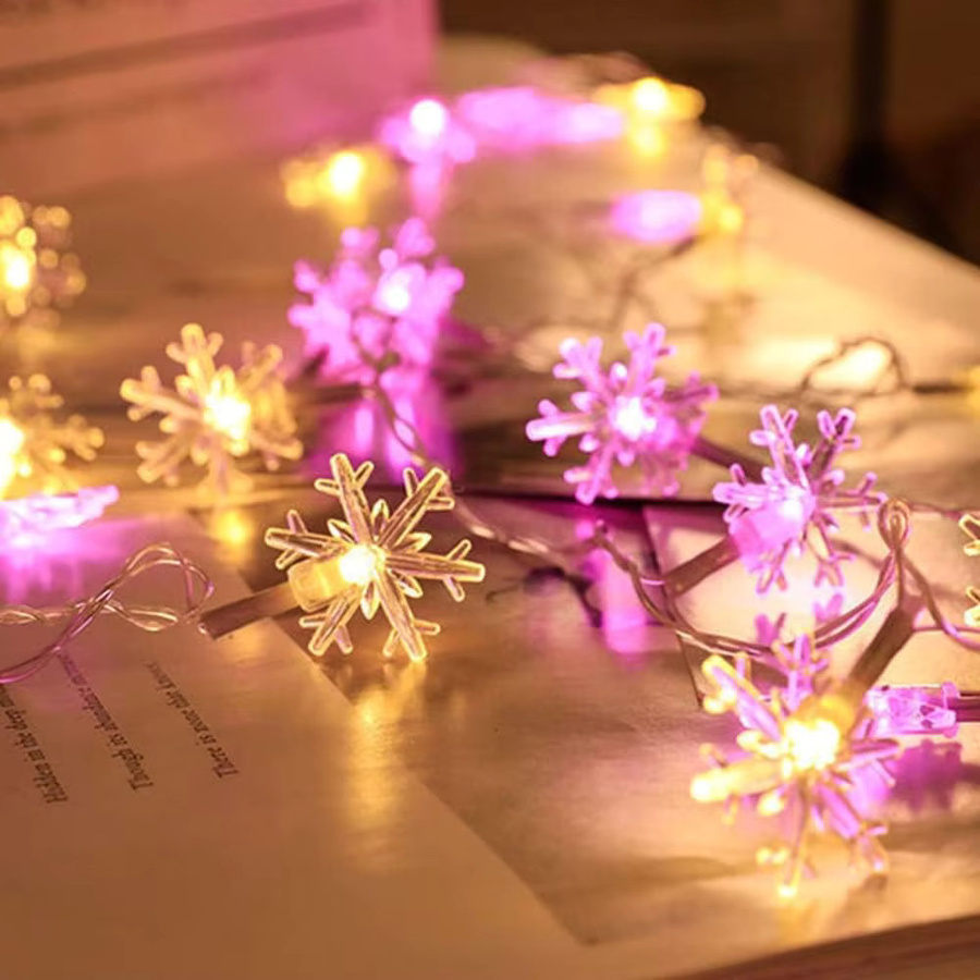 Peach Forest LED Schneeflocken Lichterkette mit Stern-Effekt, batteriebetrieben und wasserdicht für Weihnachten, Garten und Party - Bild 1
