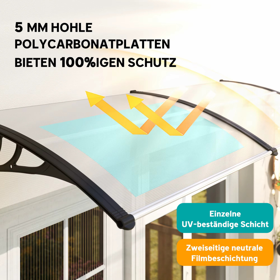 Outsunny Pultvordach für die Haustür aus Polycarbonat und Aluminium, transparent, B/H/T: 195 x 75 x 23 cm - Bild 3