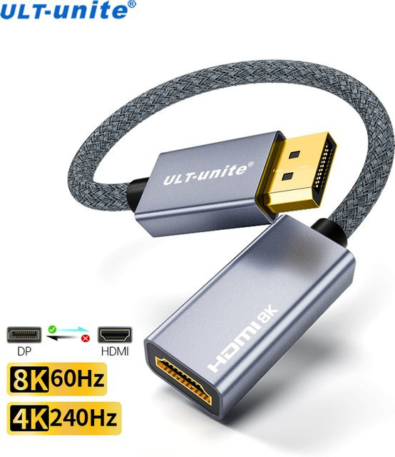ULT-unite 8K DisplayPort zu HDMI Adapter, unidirektionaler Konverter für 4K bei 240Hz, passend für PC, Laptop und Projektor - Bild 1