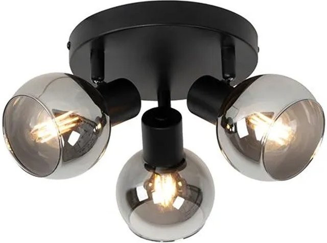 QAZQA Deckenleuchte Vidro in Schwarz mit Rauchglas, 3-Licht, Durchmesser: 35 cm - Bild 1