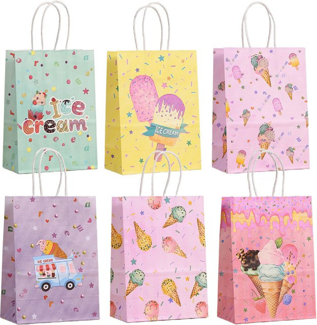 6er Set Eis-Thema Papier-Geschenktüten für Sommer-Partys, Süßigkeiten und Cookies zur Dekoration für Kindergeburtstage oder Babypartys - Bild 1