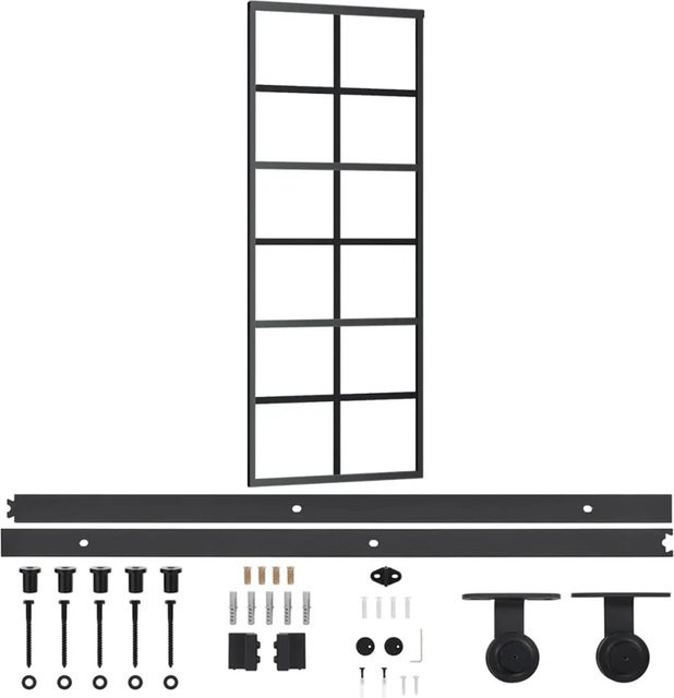 vidaXL Schiebetür aus ESG-Glas und Aluminium in Schwarz, B: 76 cm, H: 205 cm - Bild 1
