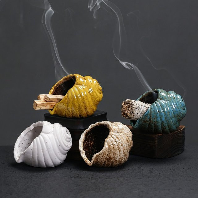 MINIDEAL Keramik-Muschelschale als Salbei-Brenner und Palo Santo-Halter zur Entspannung und spirituellen Reinigung - Bild 1