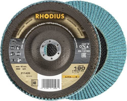Rhodius 211420 LSZ F3 Fächerschleifscheibe Körnung 40 Blau für Edelstahl und Stahl, 10 Stück - Bild 1