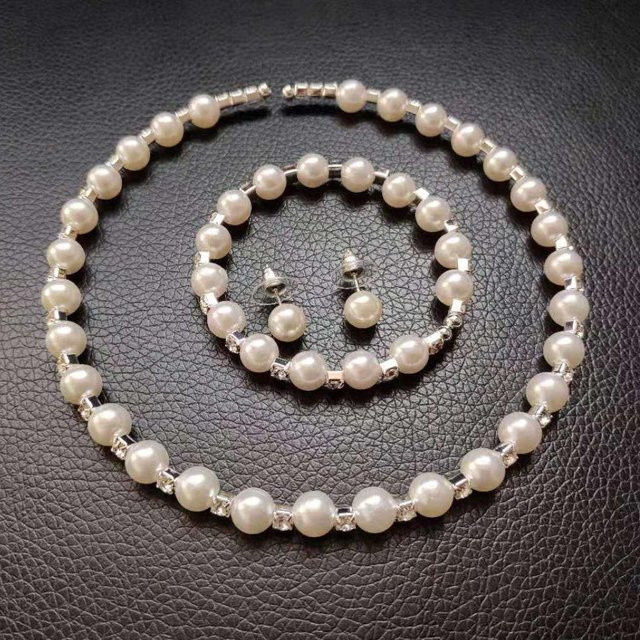 Schmuckset, Halskette, Ohrringe, Armband, Silber, Perle, Zirkonia, Damen - Bild 1