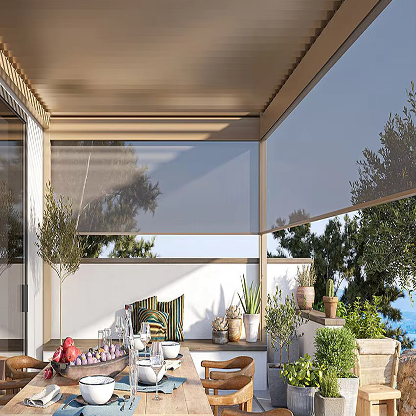 Automatisches Smart Outdoor Zip Blind für Aluminium-Dachpergola, motorisiertes wasserdichtes Rollos mit Reißverschluss-Schienen in Schwarz - Bild 1