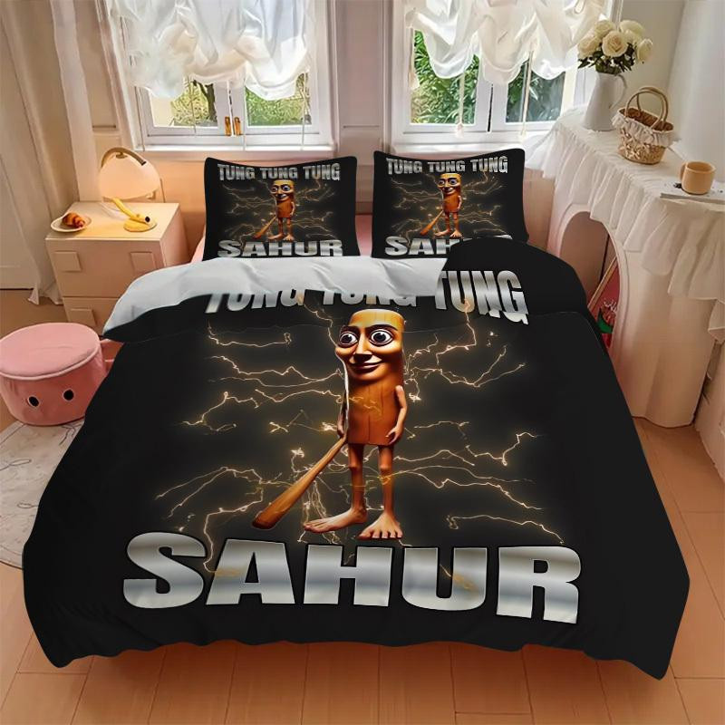 Tung Tung Sahur Bettwäsche-Set aus Polyester, 3-teilig, Modern, Breite: 135 cm, Länge: 200 cm - Bild 3