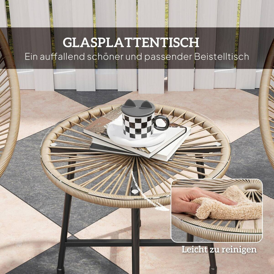 Outsunny Gartenmöbel-Set aus Stahl, Kunststoff und Glas in Schwarz, Braun oder Beige, B/H/L: 68 x 81 x 72 cm - Bild 4