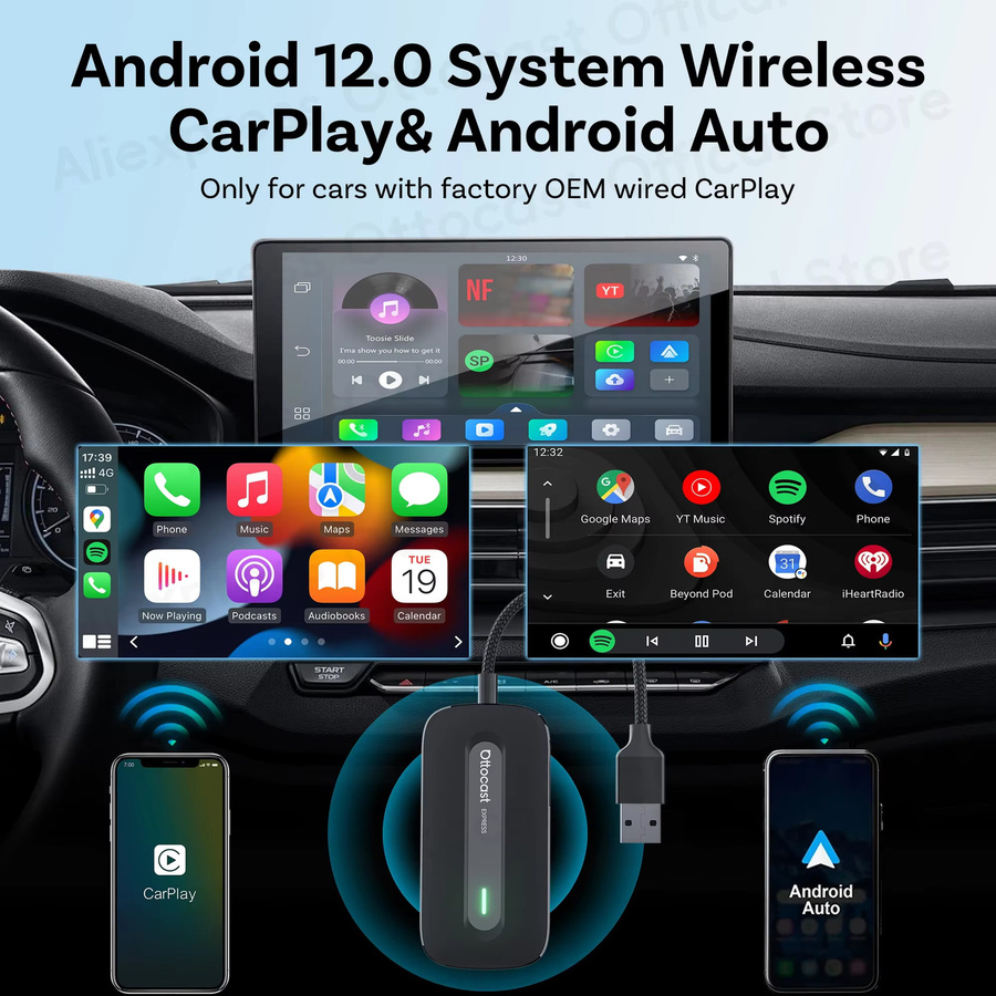OTTOCAST Play2Video Express Wireless CarPlay und Android Auto Adapter für YouTube und Netflix in Schwarz - Bild 3