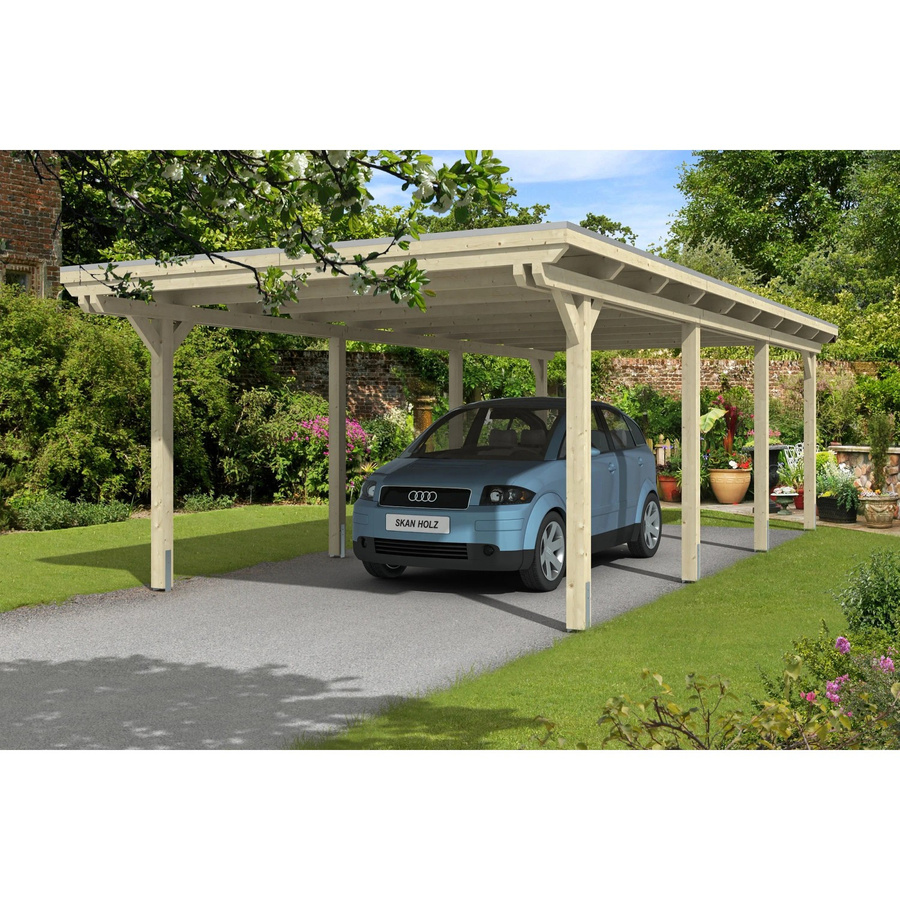 Skan Holz Einzelcarport Emsland Flachdach in Beige mit Regenrinne und Pfostenankern B/T: 404 x 846 cm - Bild 2