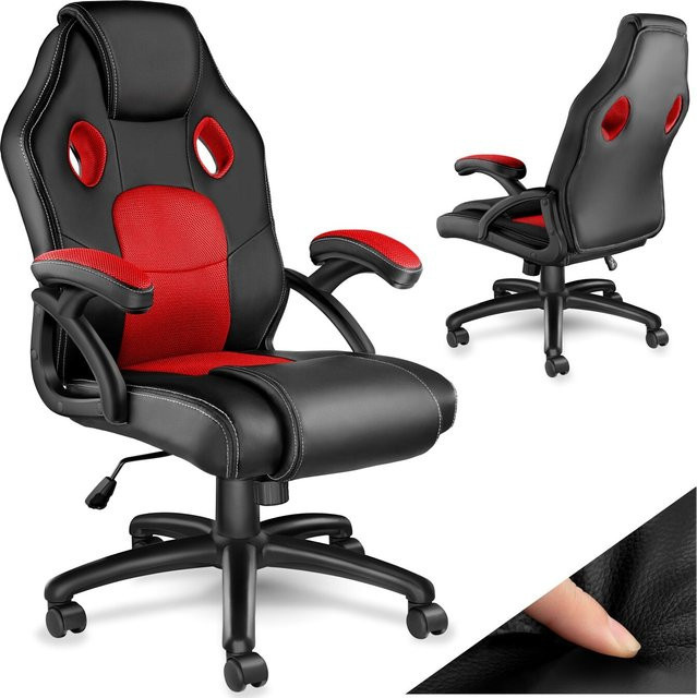 tectake Racing Bürostuhl mit Kunstleder und Mesh-Gewebe, ergonomisch und stufenlos höhenverstellbar - Bild 1