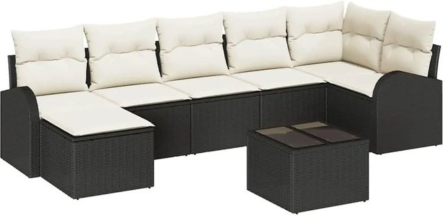 vidaXL Garten-Sofa-Set aus Poly-Rattan in Schwarz mit 8-teiliger Polsterung und Kissen in Schwarz-Creme - Bild 1