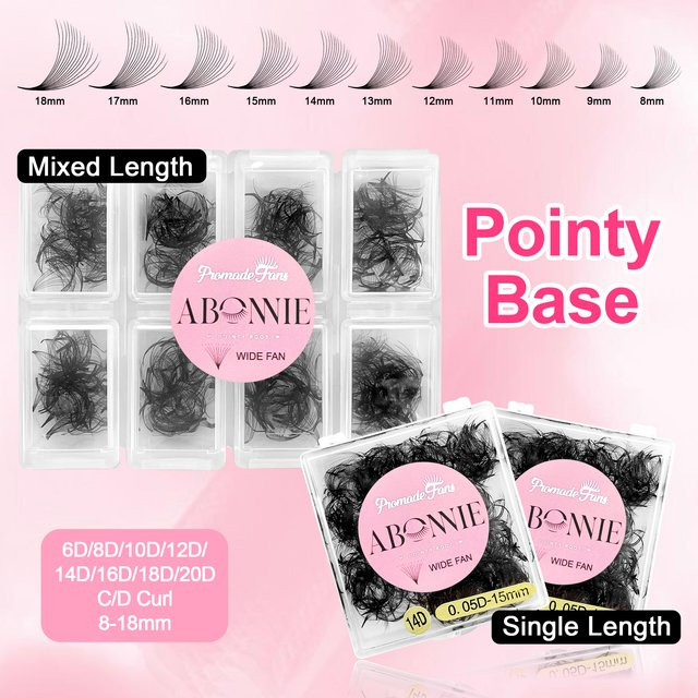 ABONNIE Pointy Base Wimpernverlängerungen 20D Fächer, Black, Unisex - Bild 1