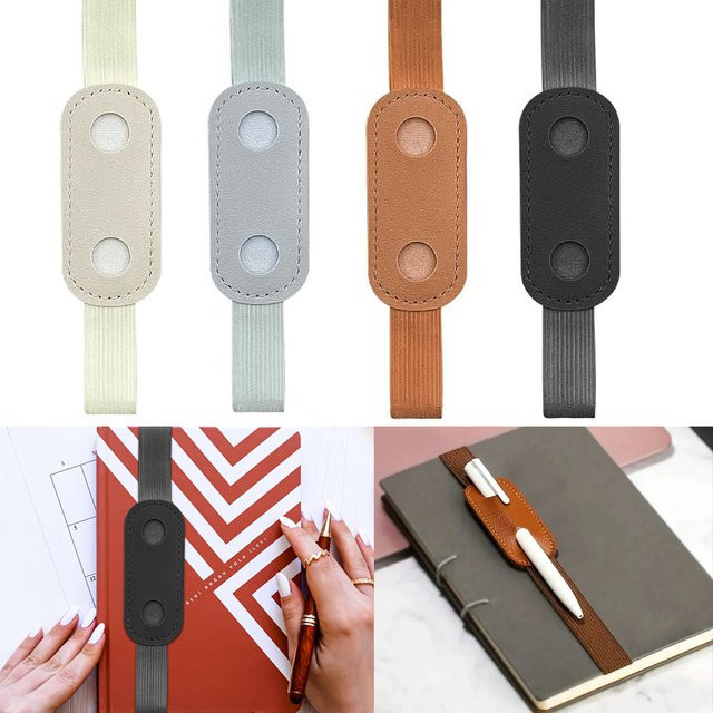 PU-Leder Stift-Notebook-Halter mit verstellbarem Gummiband und abnehmbarer Stifttasche in Beige - Bild 1