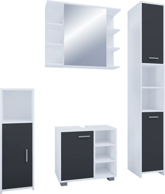 VCM 4-tlg. Badmöbelset Zalo I in Schwarz und Weiß mit Unterschrank, Midischrank, Hochschrank und Spiegelschrank - Bild 1