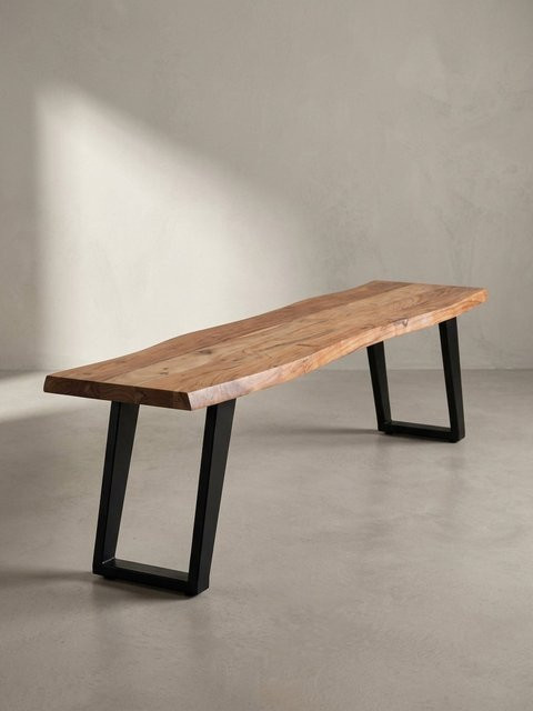 Esszimmerbank aus Akazie Massivholz und Metall in Braun mit Baumkante und U-Beinen, B/T/H: 140 x 40 x 46 cm, KADIMA DESIGN - Bild 1