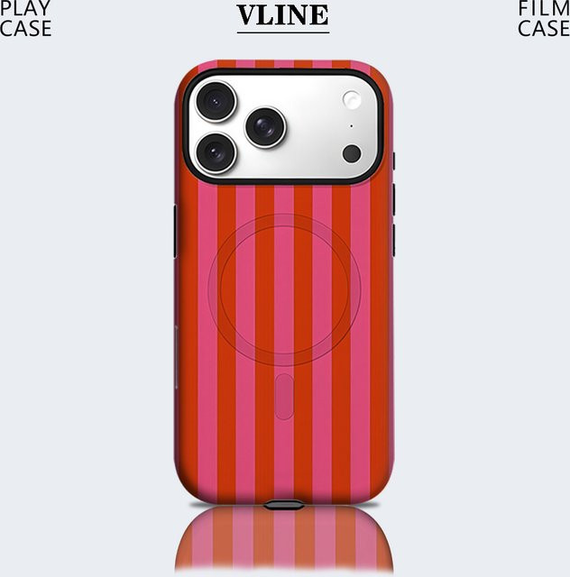 Robuste Handyhülle von Potdemiel in Rosa-Rot gestreift für iPhone 17 16 15 14 13 Pro Max Plus mit Magnetfunktion und Doppel-Schicht-Schutz - Bild 1