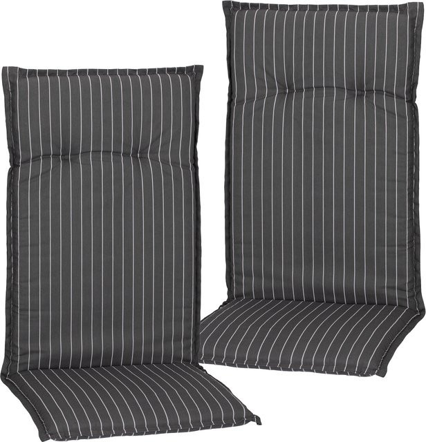 NYVI Gartenstuhl-Auflage Barcelona Hochlehnerauflage für Gartenstühle 2er Set Grau mit weißen Streifen - Bild 1