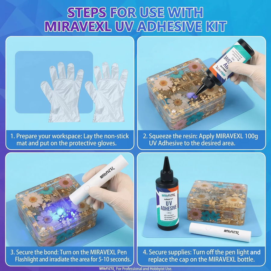 MIRAVEXL UV-Harz-Set mit Taschenlampe für schnelle Reparaturen an Schmuck, Glas und Kunststoff, transparent - Bild 4