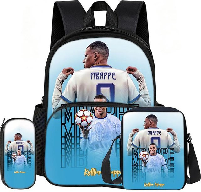 3-teiliges Schulset von Fancy Style Studio mit Rucksack, Umhängetasche und Federmäppchen im Mbappe Learn Travel Design in Blau - Bild 1
