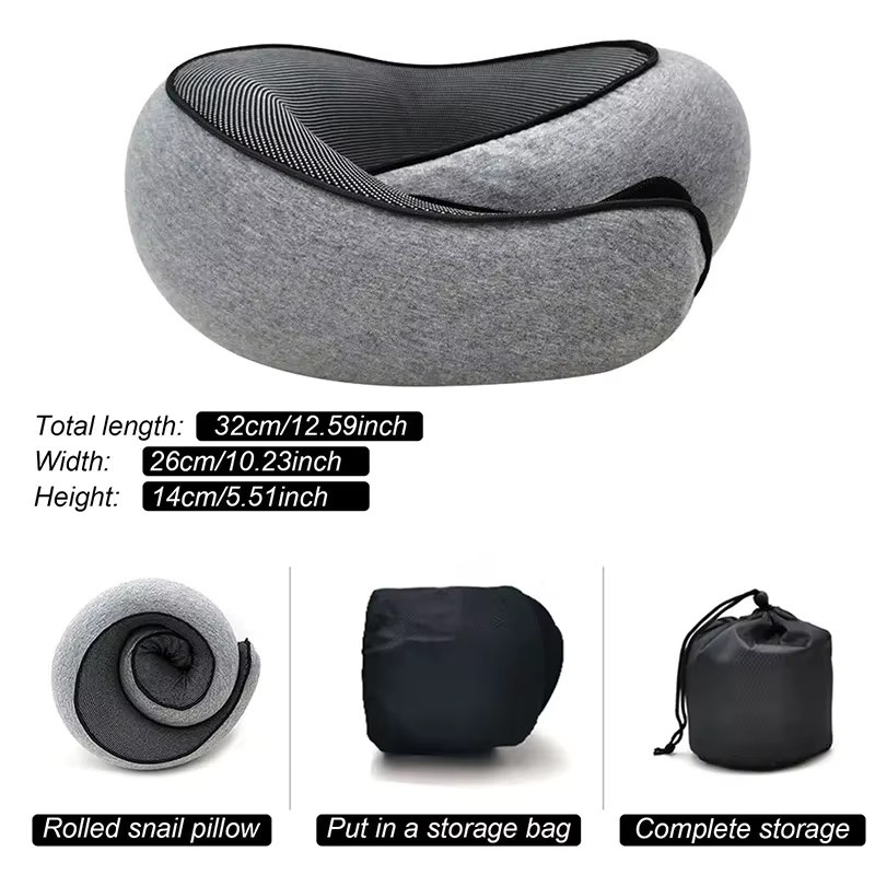 MOYU Reise-Nackenkissen aus Memory-Schaum, U-förmiges Nackenkissen in Schnecken-Stil, verstellbare Nackenstütze für Erwachsene in Schwarz und Grau - Bild 2