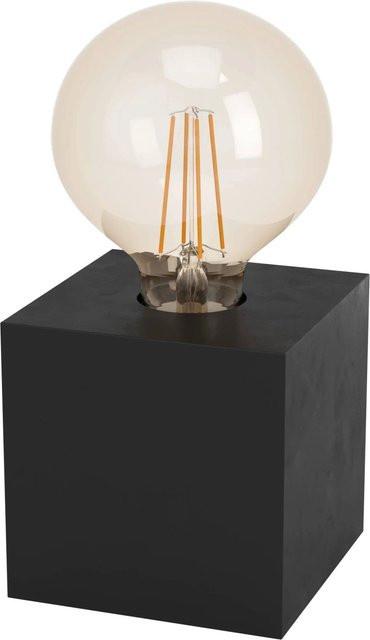 Eglo Tischleuchte Prestwick 2 Schwarz aus Gummibaumholz mit E27 Fassung, B/T/H: 9,5 x 9,5 x 9,5 cm - Bild 1