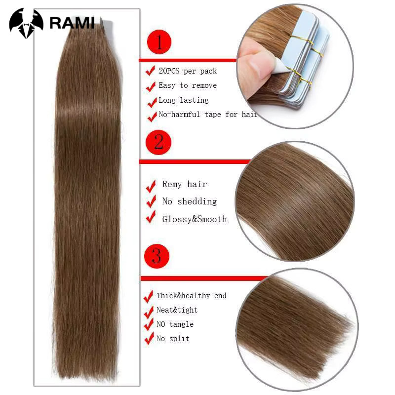 Rami Tape-In Extensions Echthaar, gerade, 20-26 Zoll - Bild 1