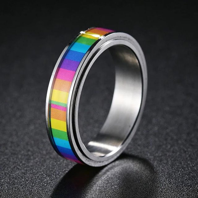 NUOBING Angstring Edelstahl, Regenbogenfarben, Silber, Unisex - Bild 1