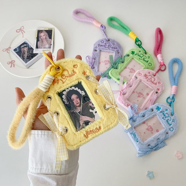 INS Koreanische Mode Vier Klee Liebe Plüsch Taschenanhänger und Karten-Display-Set in Grün und Multicolour - Bild 1