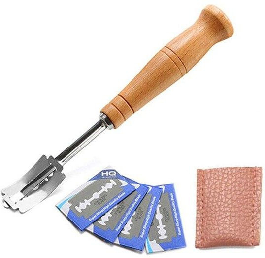 Bestbags Bäcker-Lame Teiganritzmesser mit Holzgriff und 5 Edelstahlklingen, beige - Bild 1