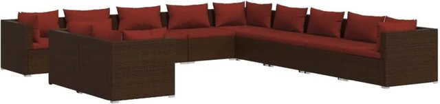 vidaXL 11-teiliges Garten-Lounge-Set in U-Form aus braunem Poly-Rattan mit Kissen und pulverbeschichtetem Stahlgestell - Bild 1