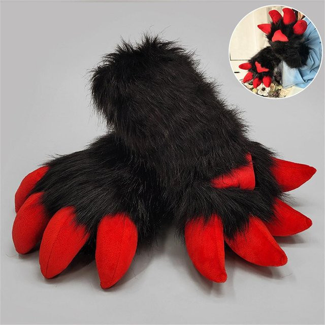 YIRAN Cartoon-Drachen-Tierpfoten-Handschuhe, Krallenpuppen-Requisiten, Schwarz, 1 Paar - Bild 1
