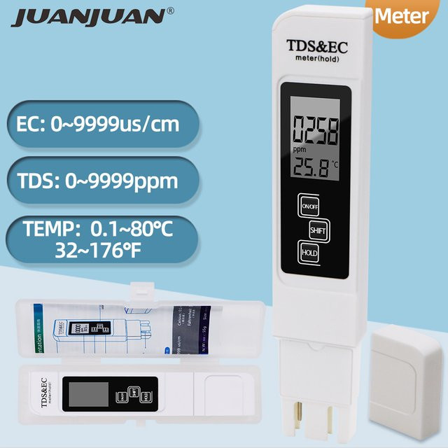 JUANJUAN 3 in 1 Digitaler Wasserqualität Tester für EC, Temperatur und TDS in Blau und Weiß - Bild 1