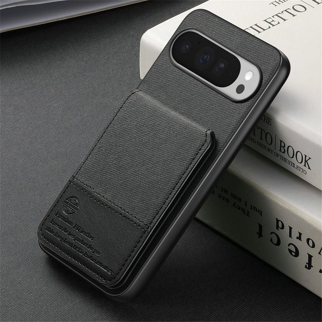 RFID Leder Kartenhalter und Handyhülle für Google Pixel 10 Pro XL 5G, Pixel 9 Pro XL und Pixel 9A in Schwarz - Bild 1