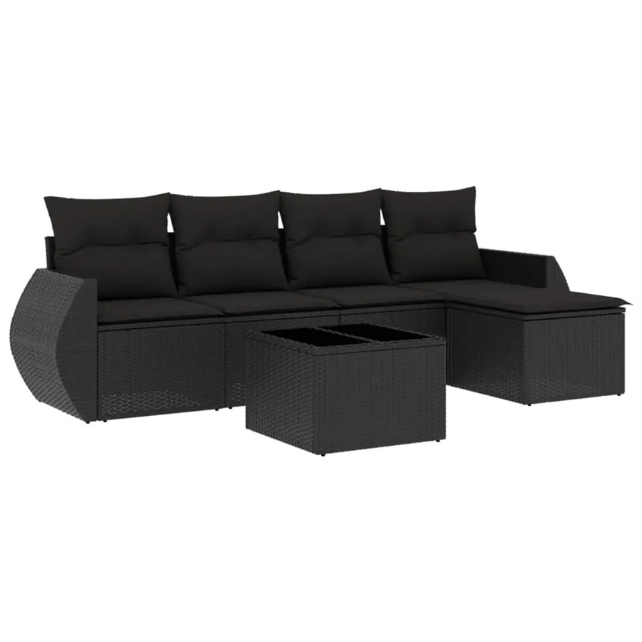 vidaXL 6-tlg Garten-Sofagarnitur in L-Form aus schwarzem PE-Rattan mit Kissen und pulverbeschichtetem Stahlgestell - Bild 2