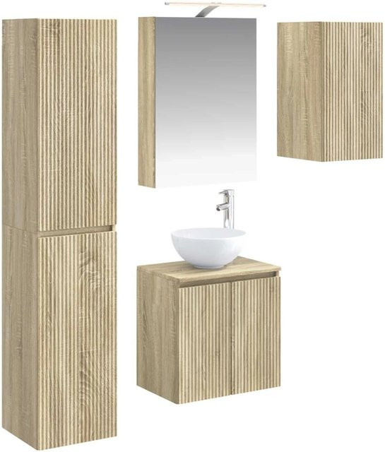 vidaXL Badezimmerschrank-Set 5-teilig in Sonoma-Eiche, modern und wandmontiert mit LED-Beleuchtung und Spiegelschrank, B/T/H: 50 x 14,5 x 70 cm - Bild 1