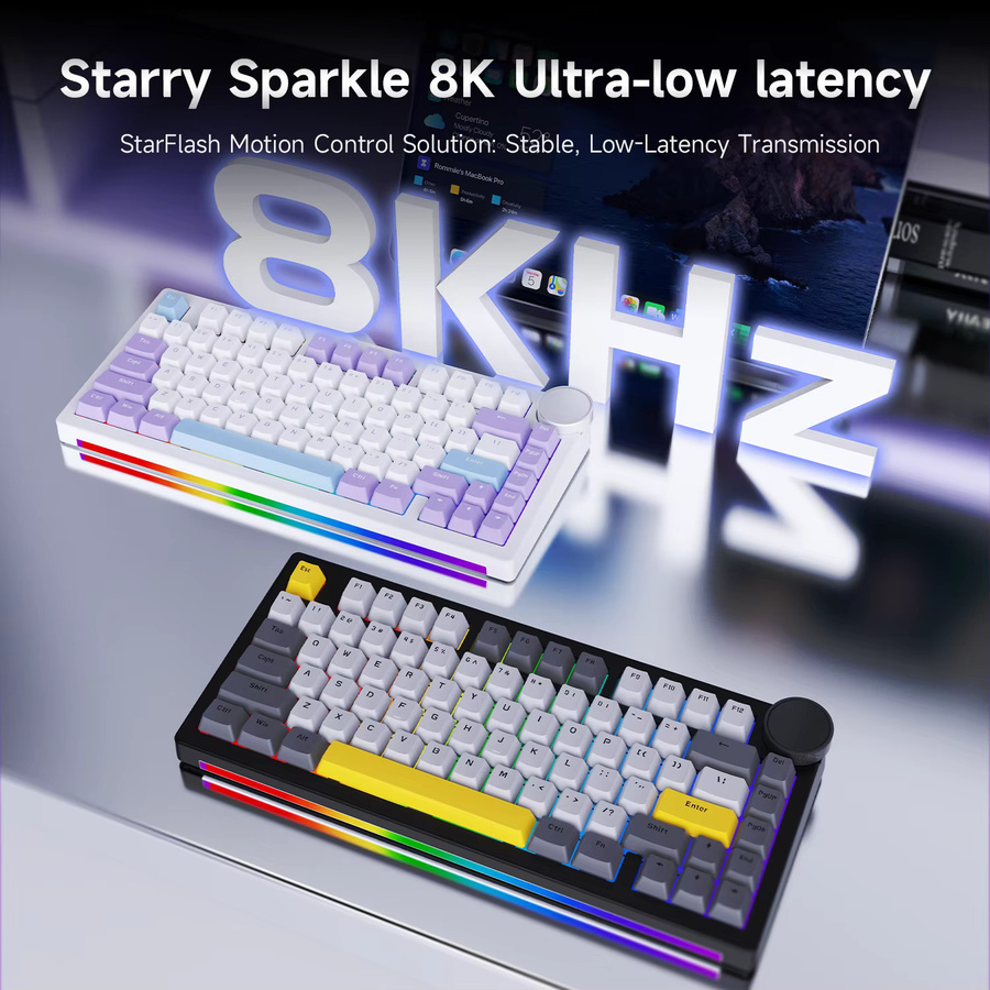 Ajazz AK820 V2 HE Gaming-Tastatur in Weiß mit Hall-Effekt, 75% Layout, Rapid Trigger, 8000Hz Polling-Rate und Metall-Lautstärkeregler - Bild 2