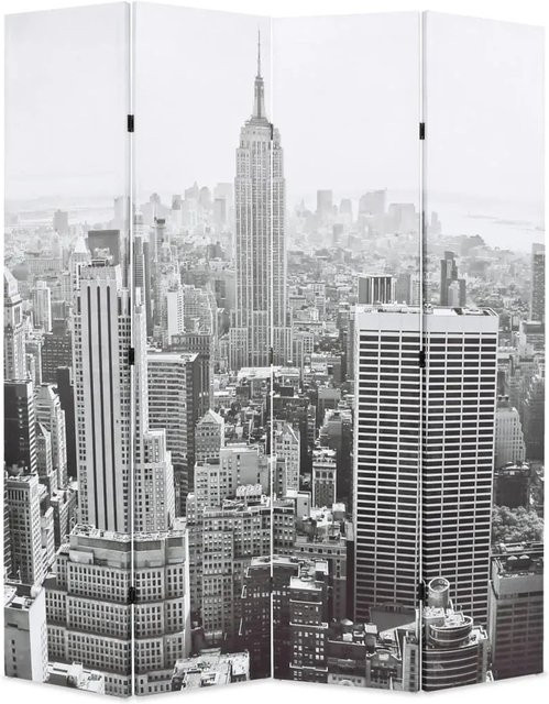 vidaXL Raumteiler Klappbar New York bei Tag mit Foto-Print in Schwarz-Weiß, B: 160 cm, H: 170 cm - Bild 1