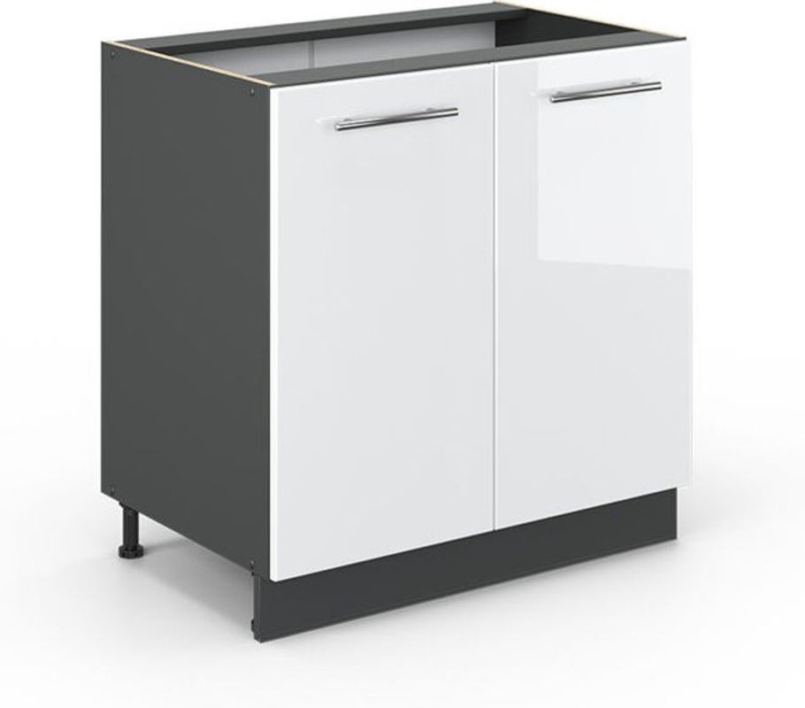 Vicco Küchenschrank Fame-line Spülenschrank in Weiß Hochglanz mit Regal und Drehtüren, Breite: 80 cm, Höhe: 82 cm, Tiefe: 51,6 cm - Bild 1
