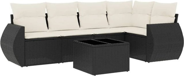 vidaXL 6-tlg Garten-Sofagarnitur in L-Form aus schwarzem Poly-Rattan mit Kissen und pulverbeschichtetem Stahlgestell - Bild 1