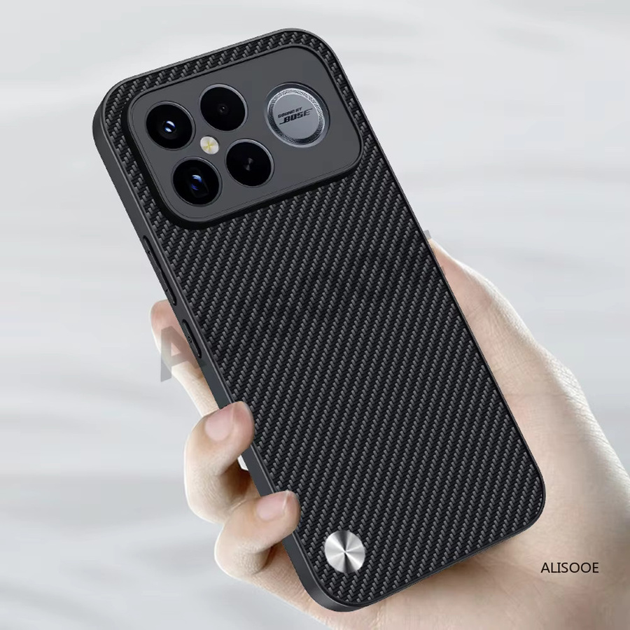 Stoßfeste Xiaomi POCO F8 Ultra Lederhülle mit Carbon-Textur in Schwarz und Blau - Bild 4
