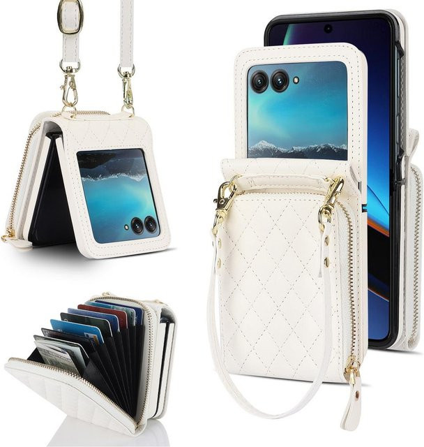 Faltbare Geldbörse mit Lanyard-Kette für Motorola Razr 60 Ultra, Razr 50 Ultra, Razr 40 und Razr 60 in Weiß - Bild 1